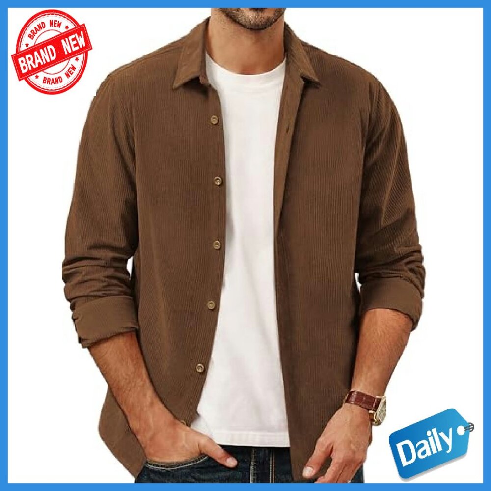 Men's Corduroy Shacket Button Down Shirt Casual Lightweight - Picture 2 of 6